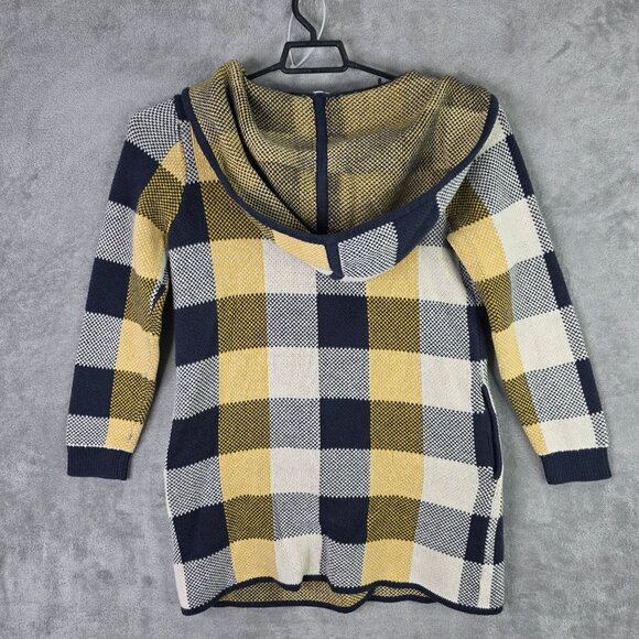 Womens Cabi Hooded Yellow Blue White Plaid Cardigan Sweater Acrylic & Cotton M - Picture 4 of 7